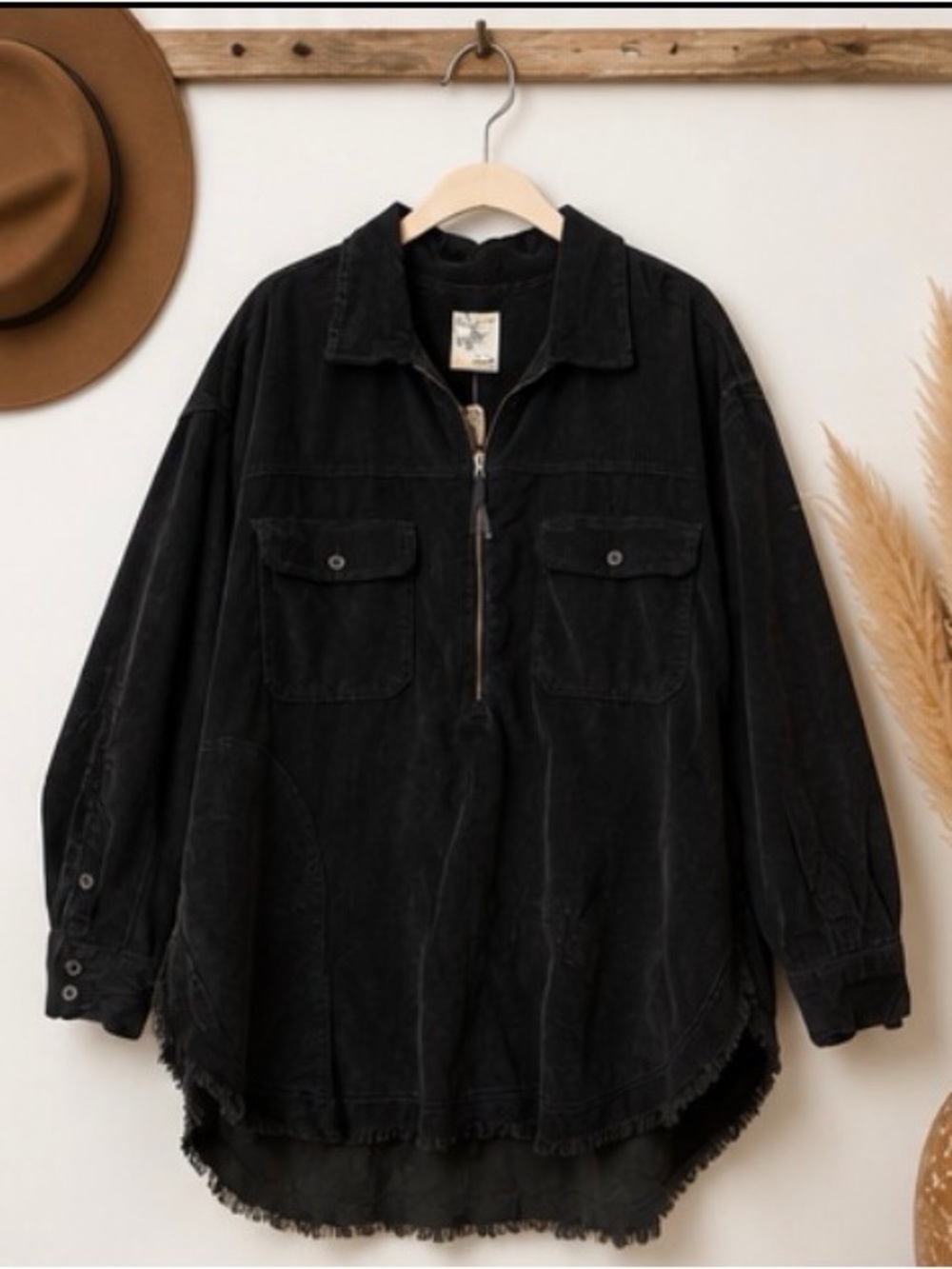 Aerie 🖤 OFFLINE Black Corduroy Quarter Zip Tunic Shacket NWT - Picture 7 of 7